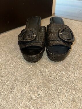 a new day Black Woven Slide Platform Sandals with Buckle
